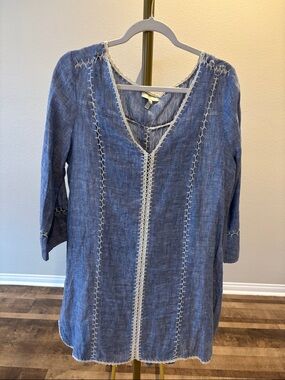Joie Blue Tunic with Cream Crochet Trim